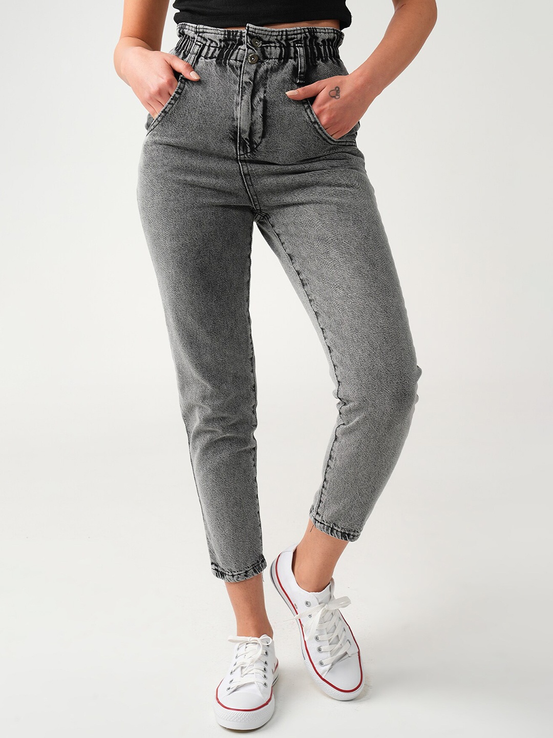 

PRET A TUER Women Slim Fit High-Rise Heavy Fade Jeans, Grey