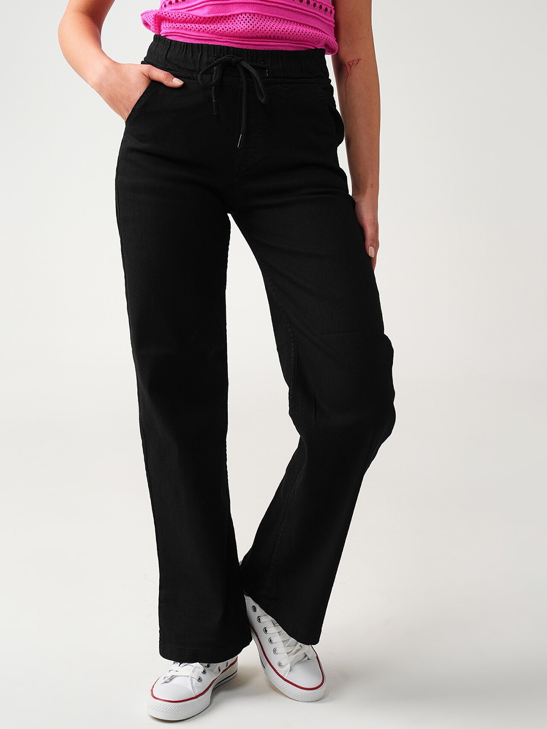 

PRET A TUER Women Straight Fit High-Rise Jeans, Black