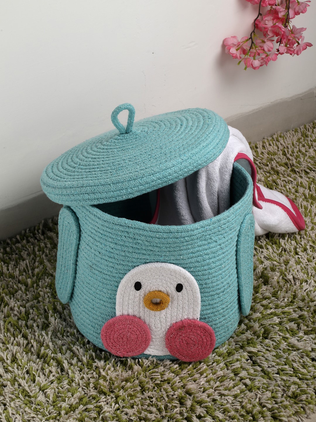 

FABINALIV Kids Sky Blue & White Self Design Multipurpose Foldable Organizer With Lid