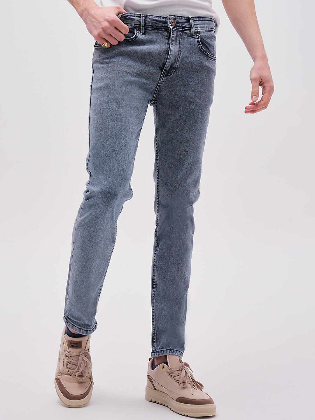 

PRET A TUER Men Slim Fit Mid-Rise Light Fade Stretchable Jeans, Blue