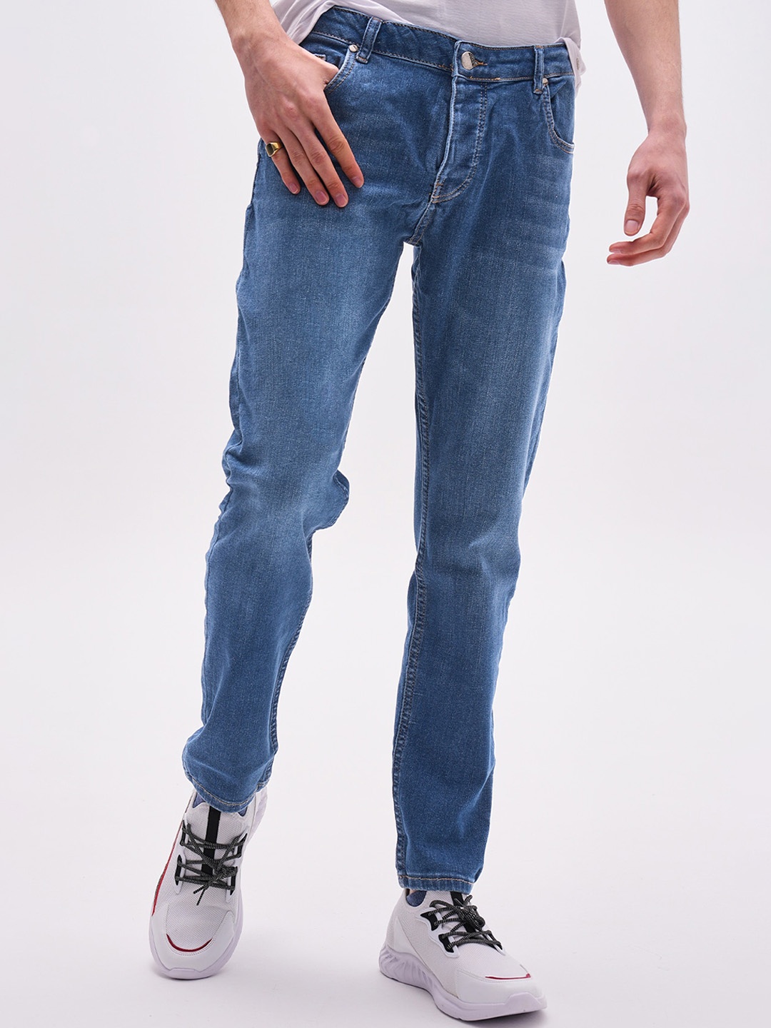 

PRET A TUER Men Slim Fit Light Fade Whiskers Stretchable Jeans, Blue