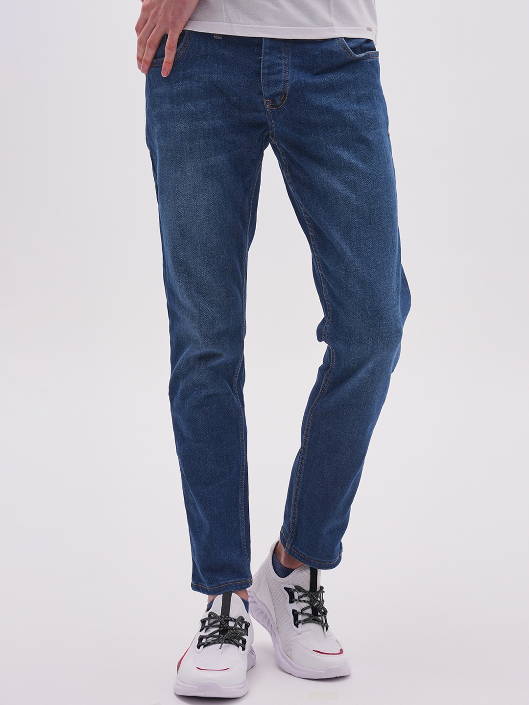

PRET A TUER Men Tapered Fit Mid Rise Stretchable Jeans, Blue