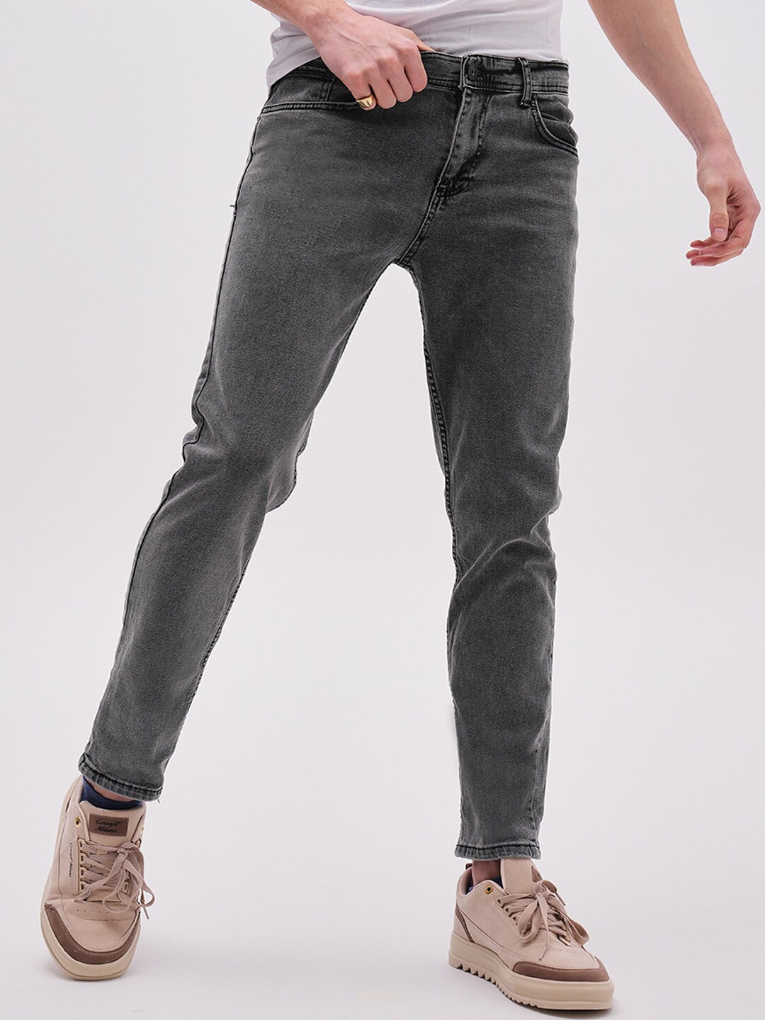 

PRET A TUER Men Slim Fit Heavy Fade Stretchable Jeans, Grey