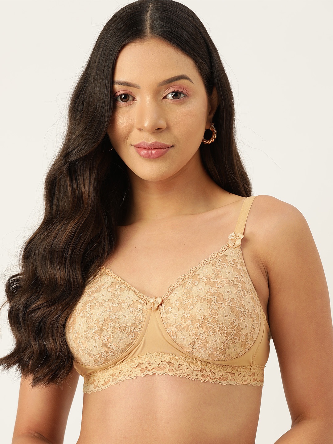 

DressBerry Floral Anti-Odour Side Shaper Bra - Medium Coverage Lightly Padded, Beige