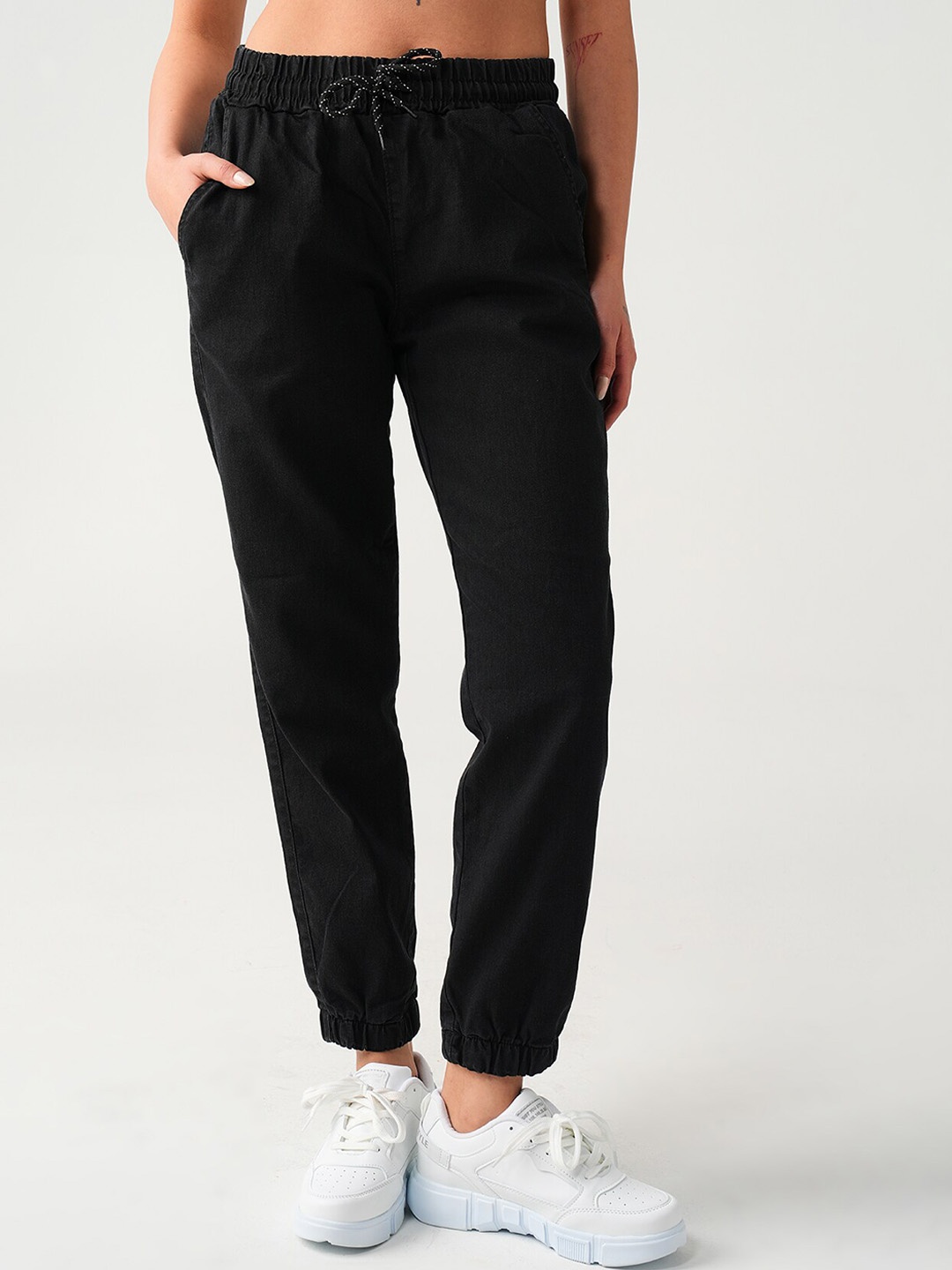 

PRET A TUER Women High-Rise Cotton Joggers, Black