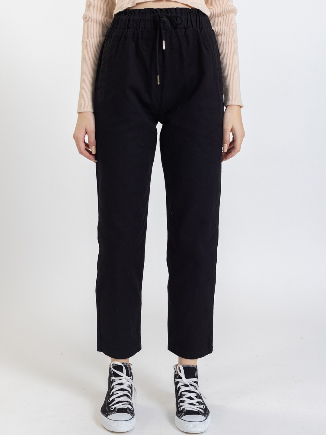 

PRET A TUER Women High-Rise Pure Cotton Joggers, Black
