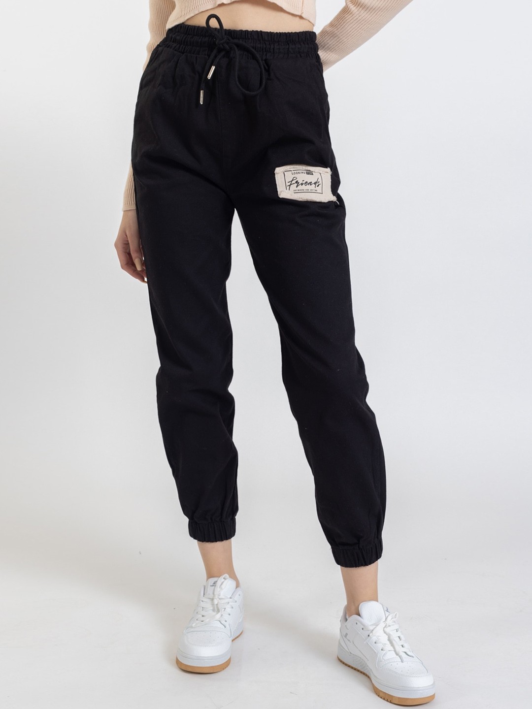 

PRET A TUER Women Slim Fit High-Rise Pure Cotton Joggers, Black