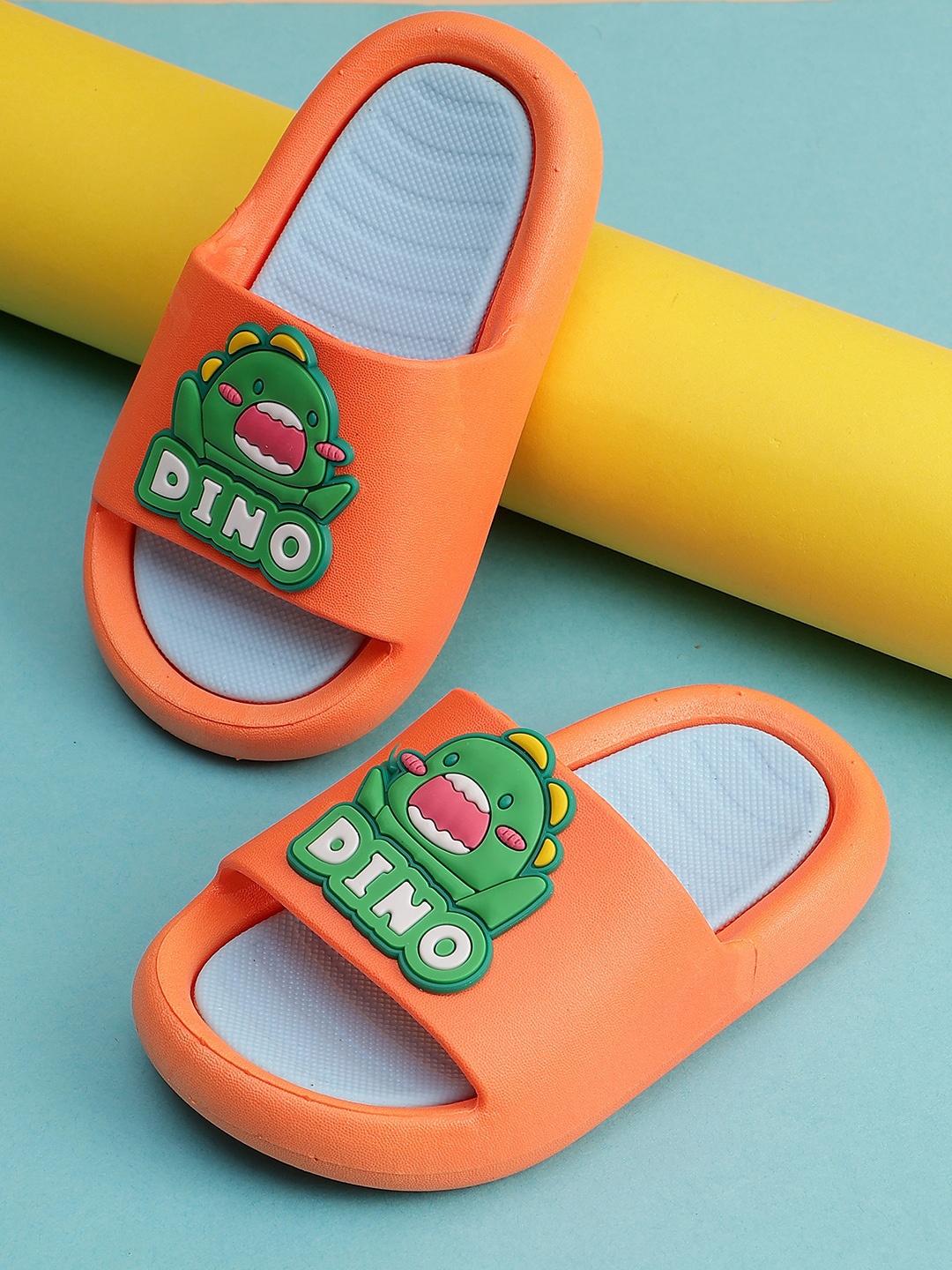 

PASSION PETALS Kids Dino Embossed Lightweight Sliders, Orange