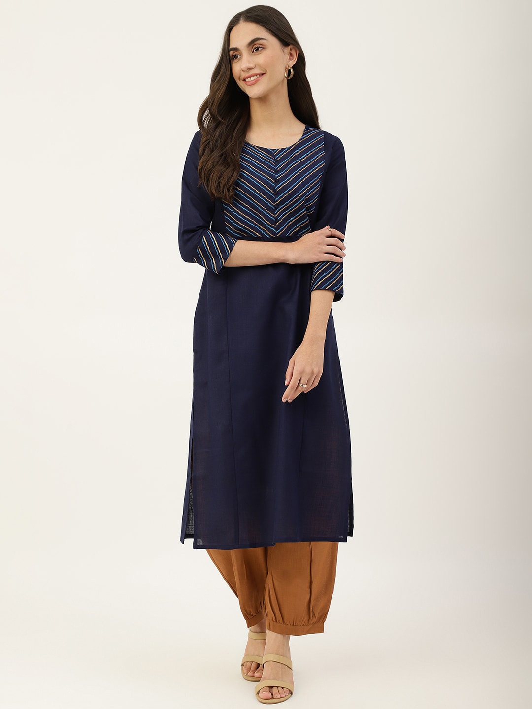 

KALINI Striped Straight Pure Cotton Kurta, Navy blue