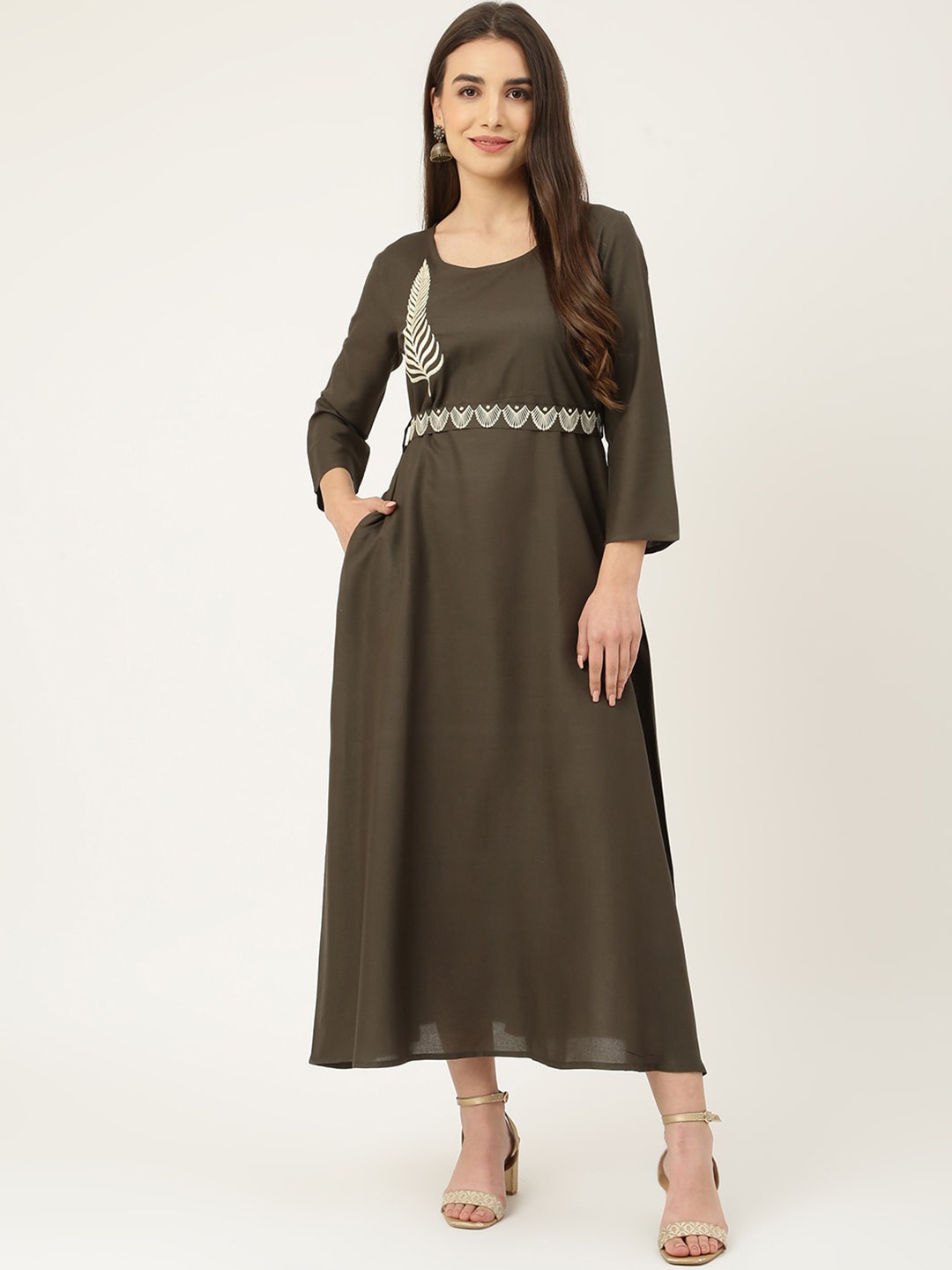 

KALINI Floral Embroidered Maxi Dress, Grey