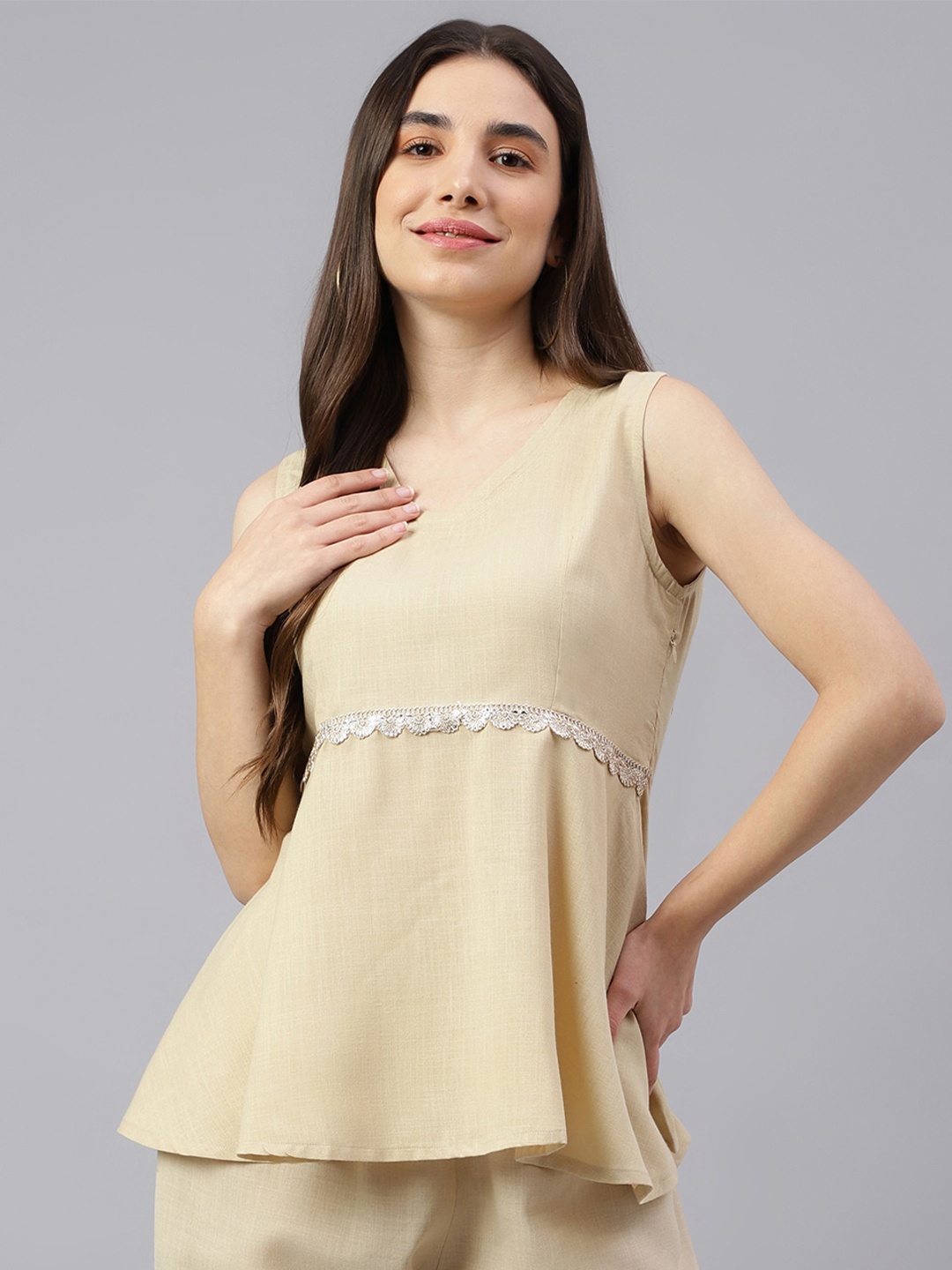 

KALINI V-Neck Sleeveless Linen Top, Cream