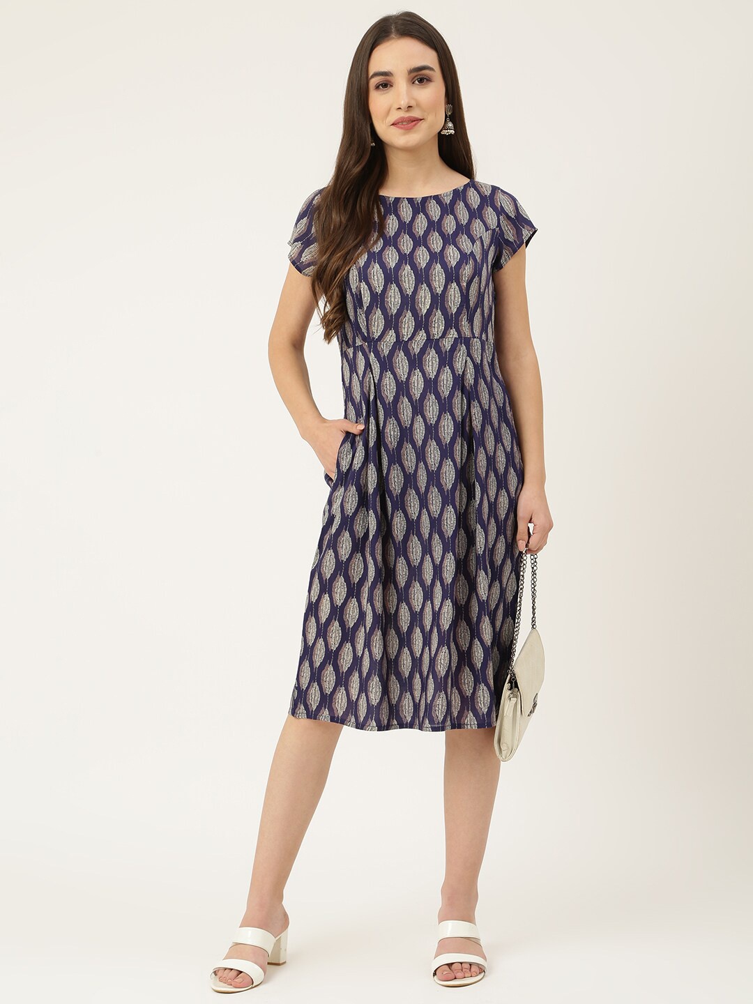 

KALINI Abstract Printed A-Line Dress, Blue