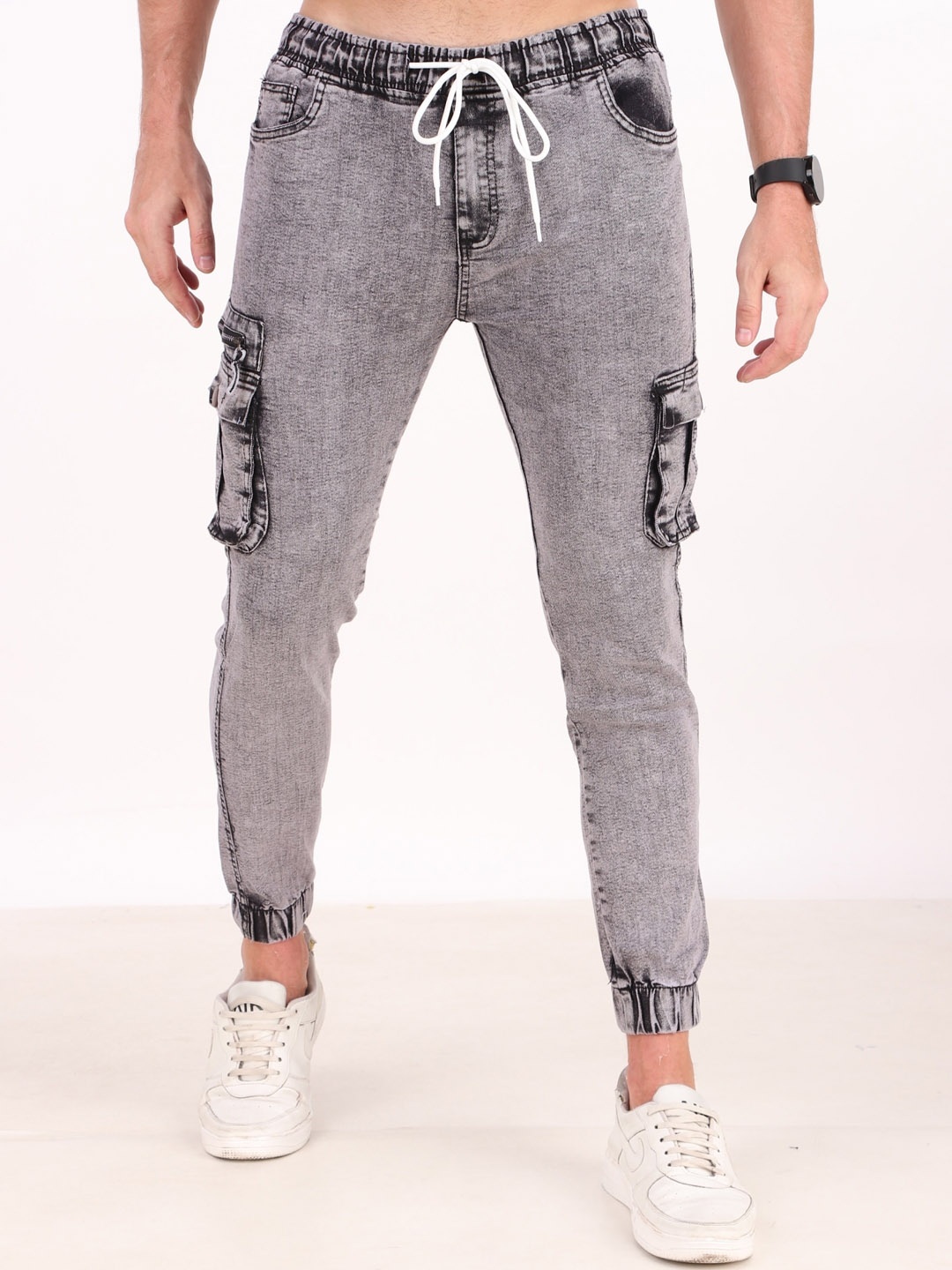 

PLUS 91 Men Grey Melange Jogger Highly Distressed Heavy Fade Stretchable Jeans