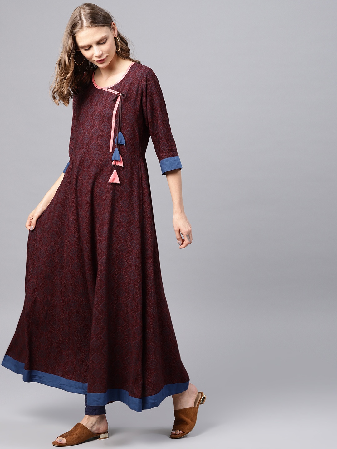 

Shree Women Burgundy Printed Maxi Dress
