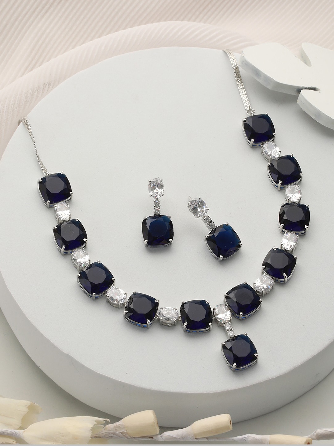 

Saraf RS Jewellery Silver-Plated CZ-Studded Jewellery Set