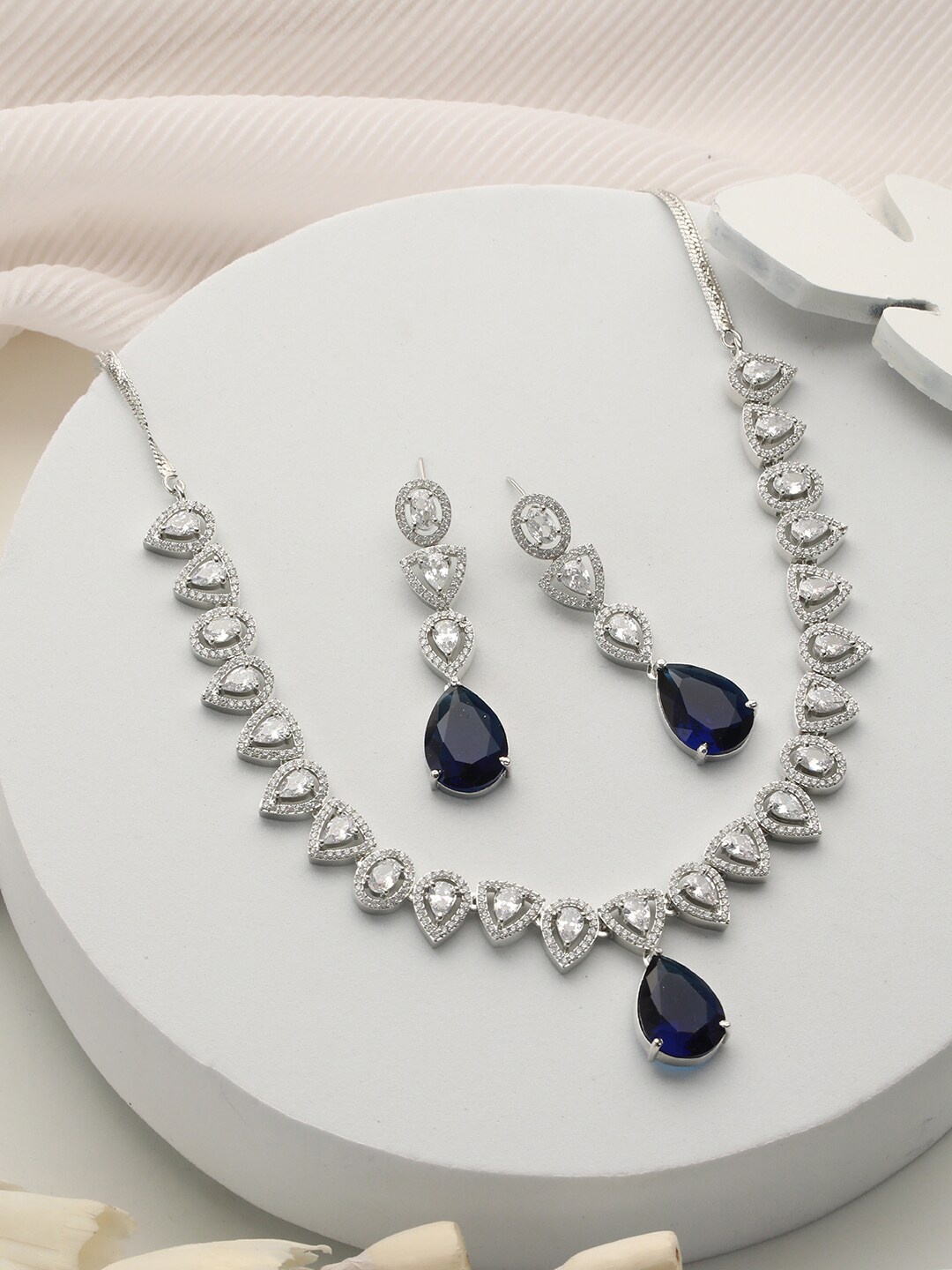 

Saraf RS Jewellery Silver-Plated CZ-Studded Jewellery Set