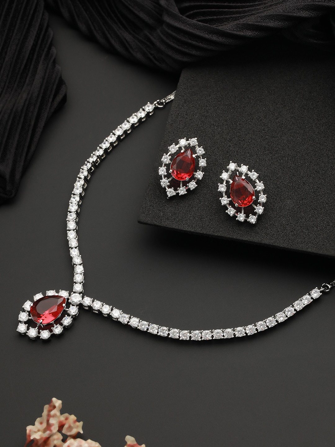 

Saraf RS Jewellery Silver-Plated CZ-Studded Jewellery Set