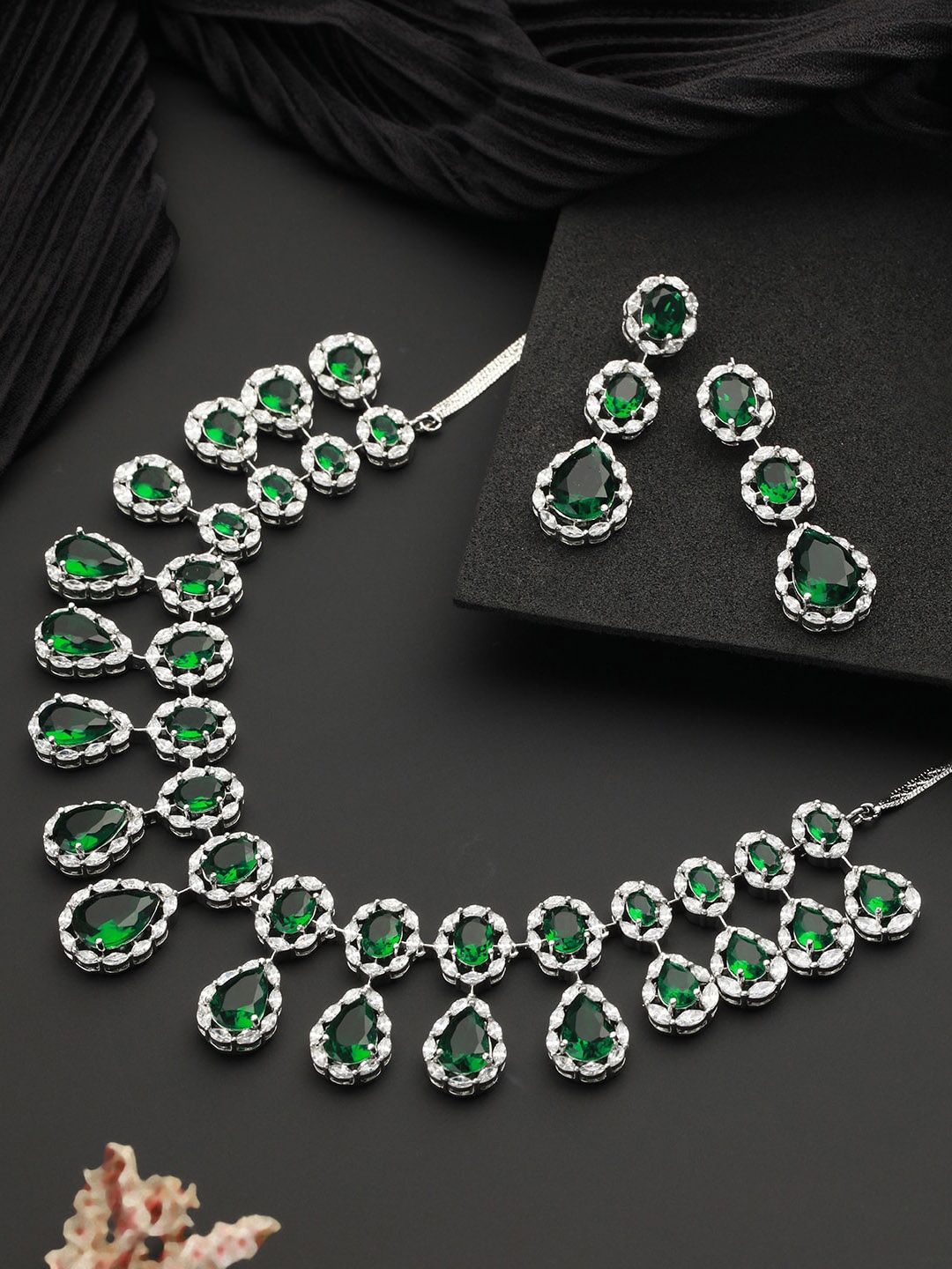 

Saraf RS Jewellery Silver-Plated CZ-Studded Jewellery Set