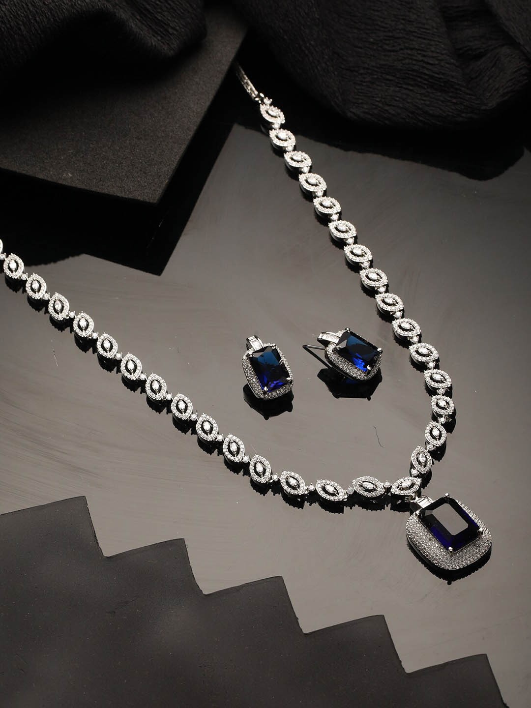 

Saraf RS Jewellery Silver-Plated CZ-Studded Jewellery Set