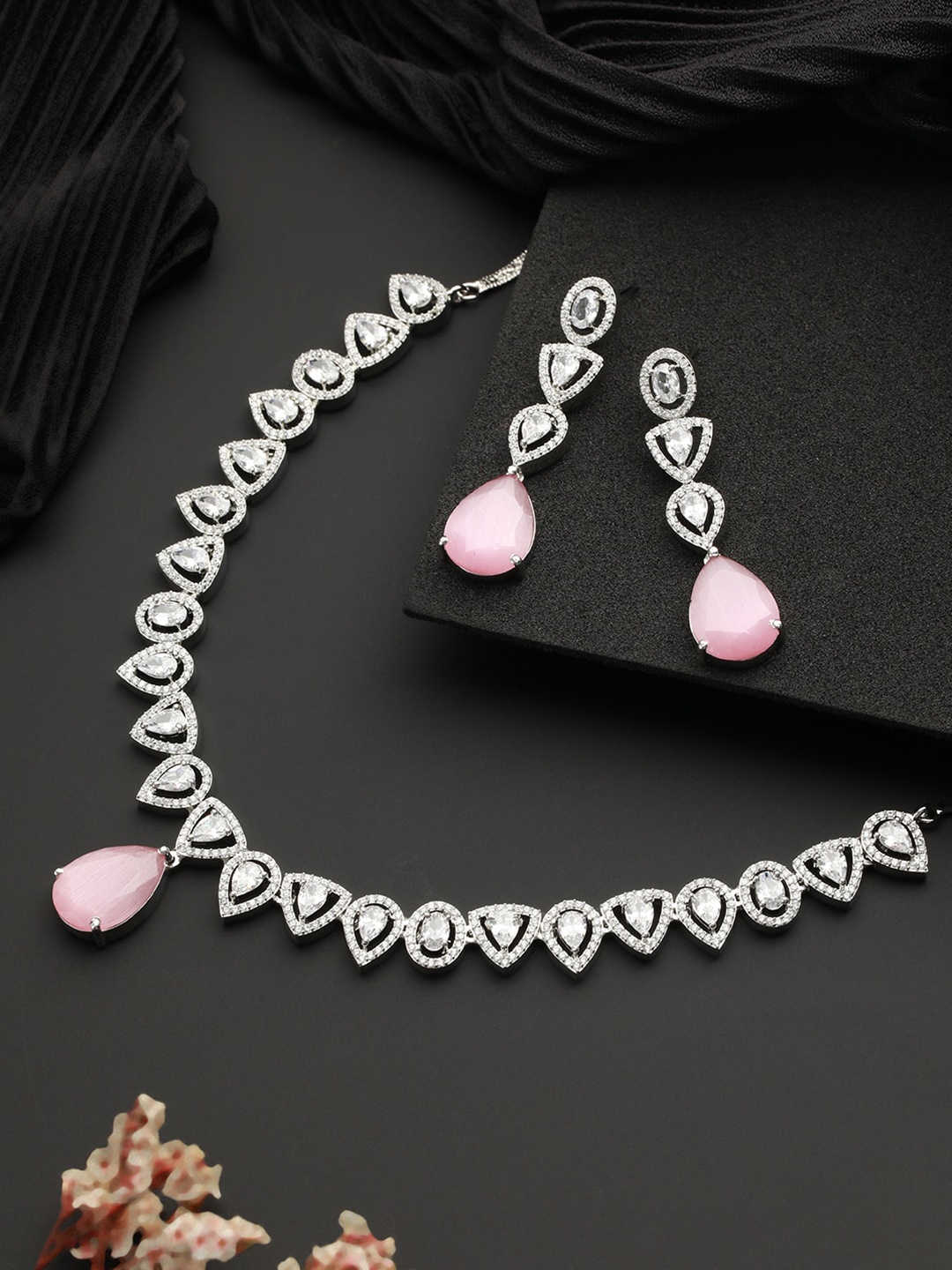 

Saraf RS Jewellery Silver-Plated CZ-Studded Jewellery Set