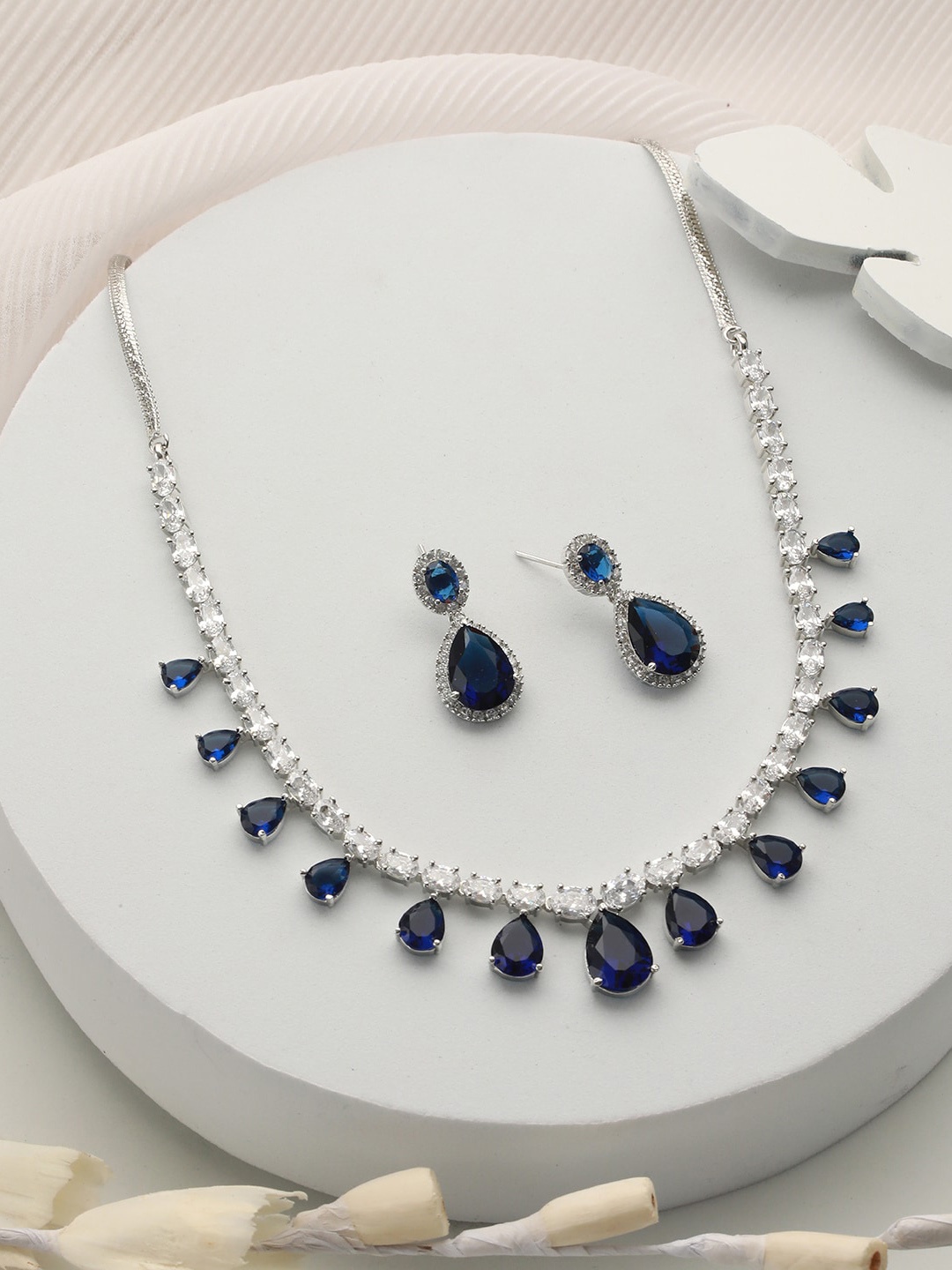 

Saraf RS Jewellery Silver-Plated CZ-Studded Jewellery Set