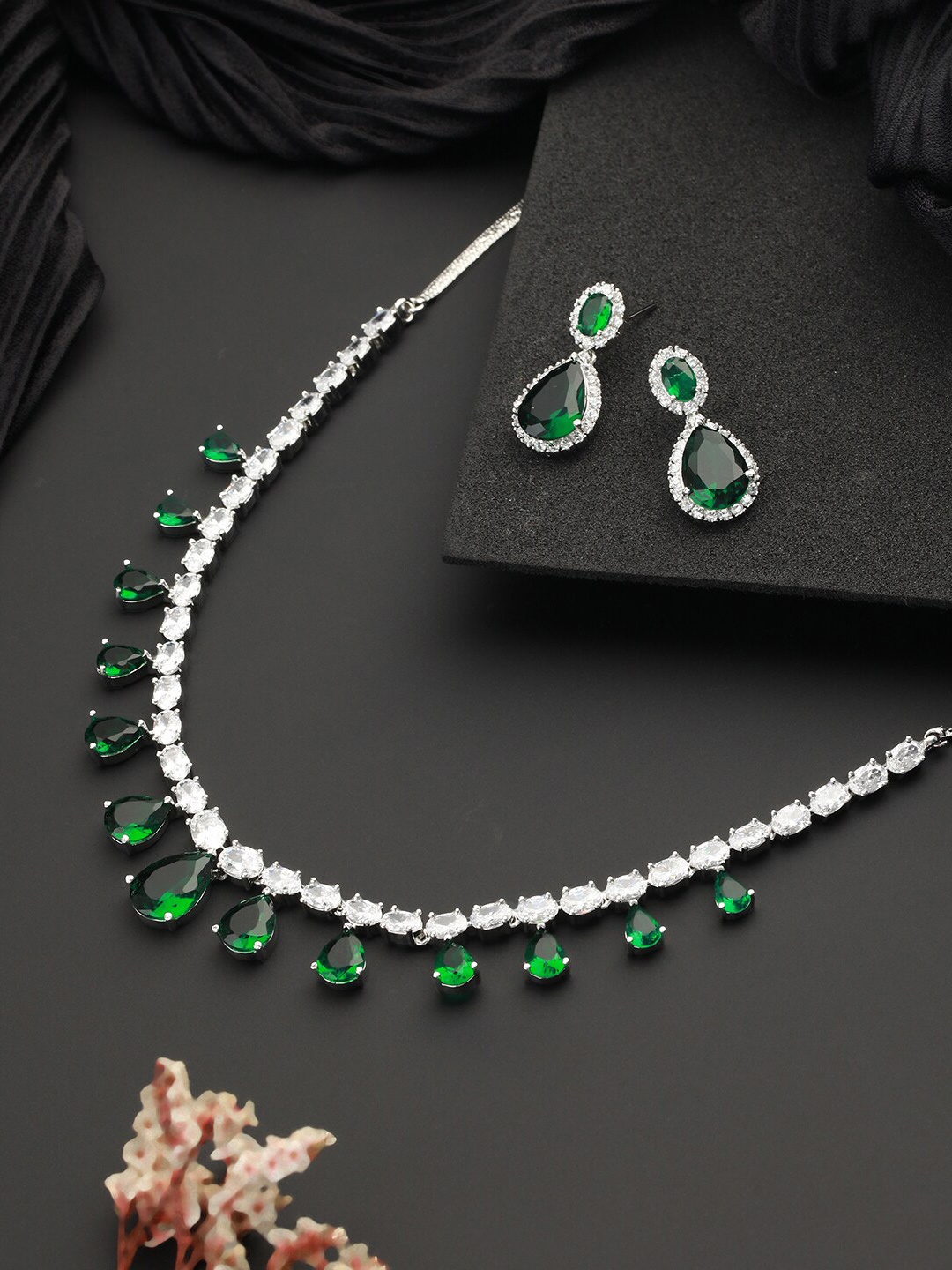 

Saraf RS Jewellery Silver-Plated CZ-Studded Jewellery Set