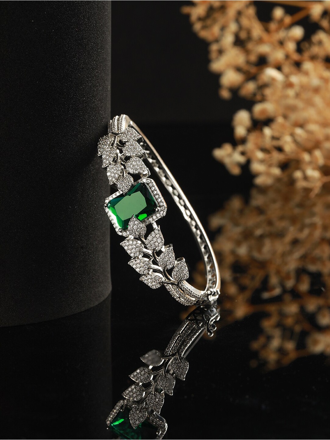 

Saraf RS Jewellery Silver-Plated Cubic Zirconia Bangle Bracelet