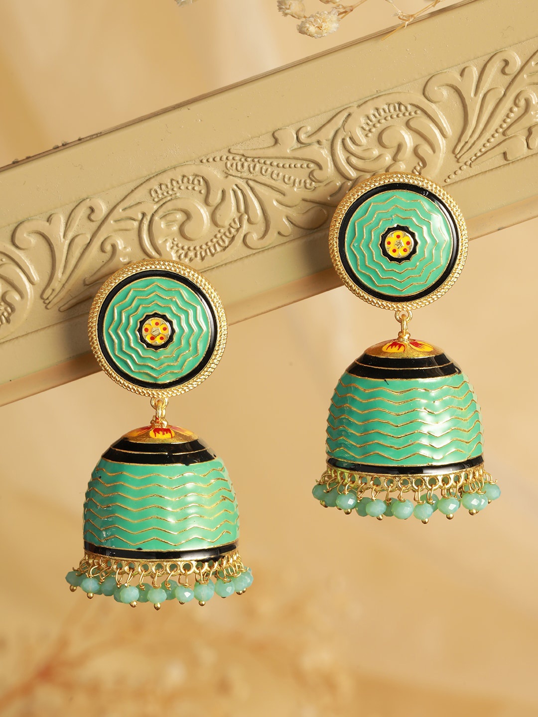 

Saraf RS Jewellery Rhodium-Plated Dome Shaped Jhumkas, Gold