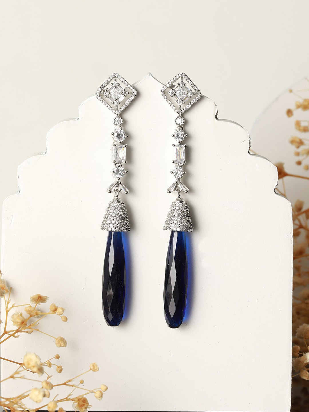 

Saraf RS Jewellery Silver-Plated Teardrop Shaped Drop Earrings