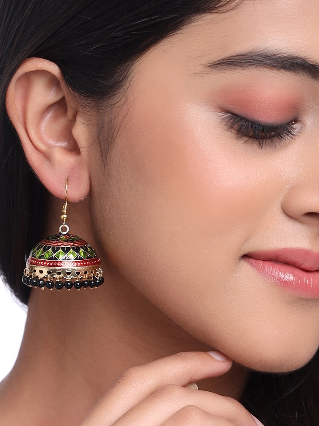 

NVR Gold-Plated Contemporary Artificial Beads Jhumkas Earrings