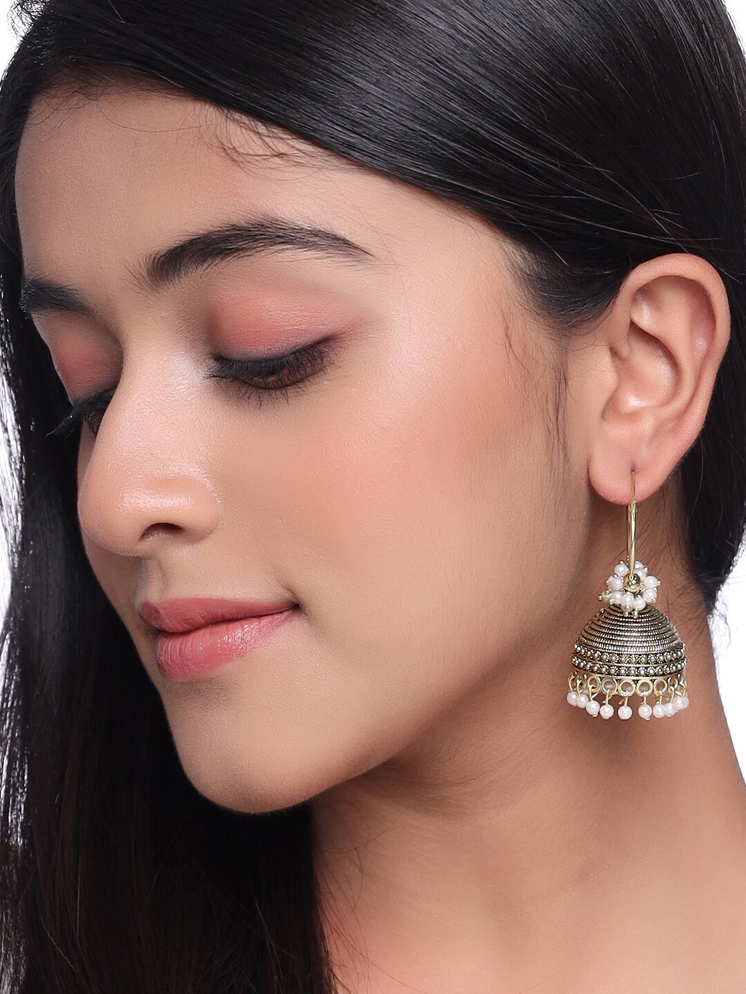 

NVR Silver-Plated Contemporary Jhumkas Earrings, Gold