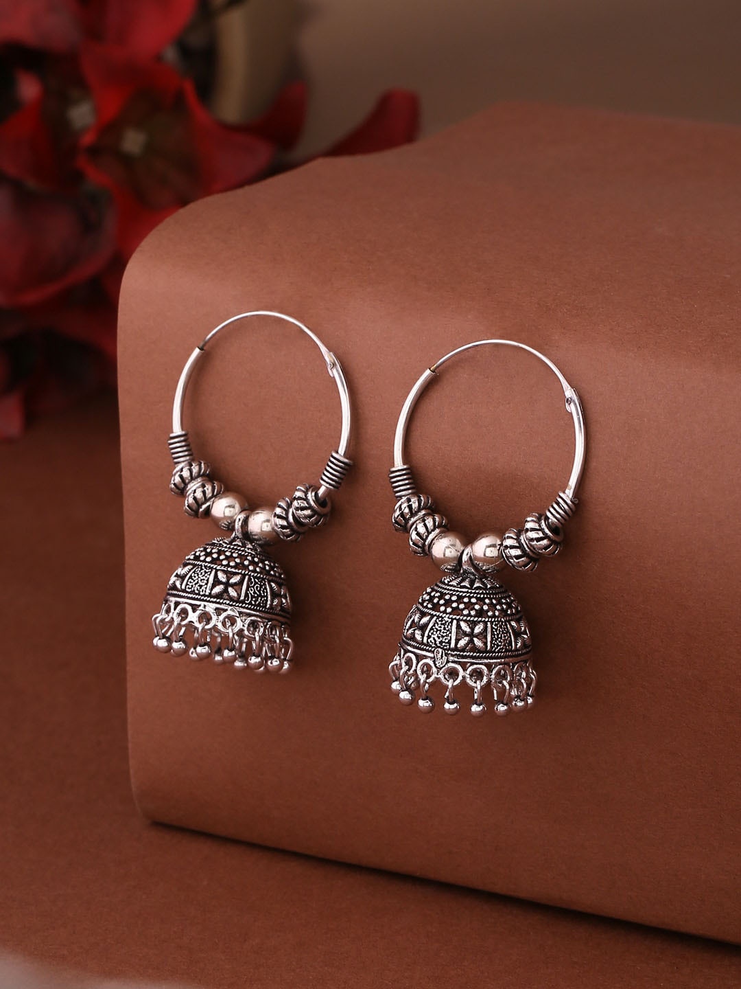 

NVR Silver-Plated Contemporary Jhumkas Earrings