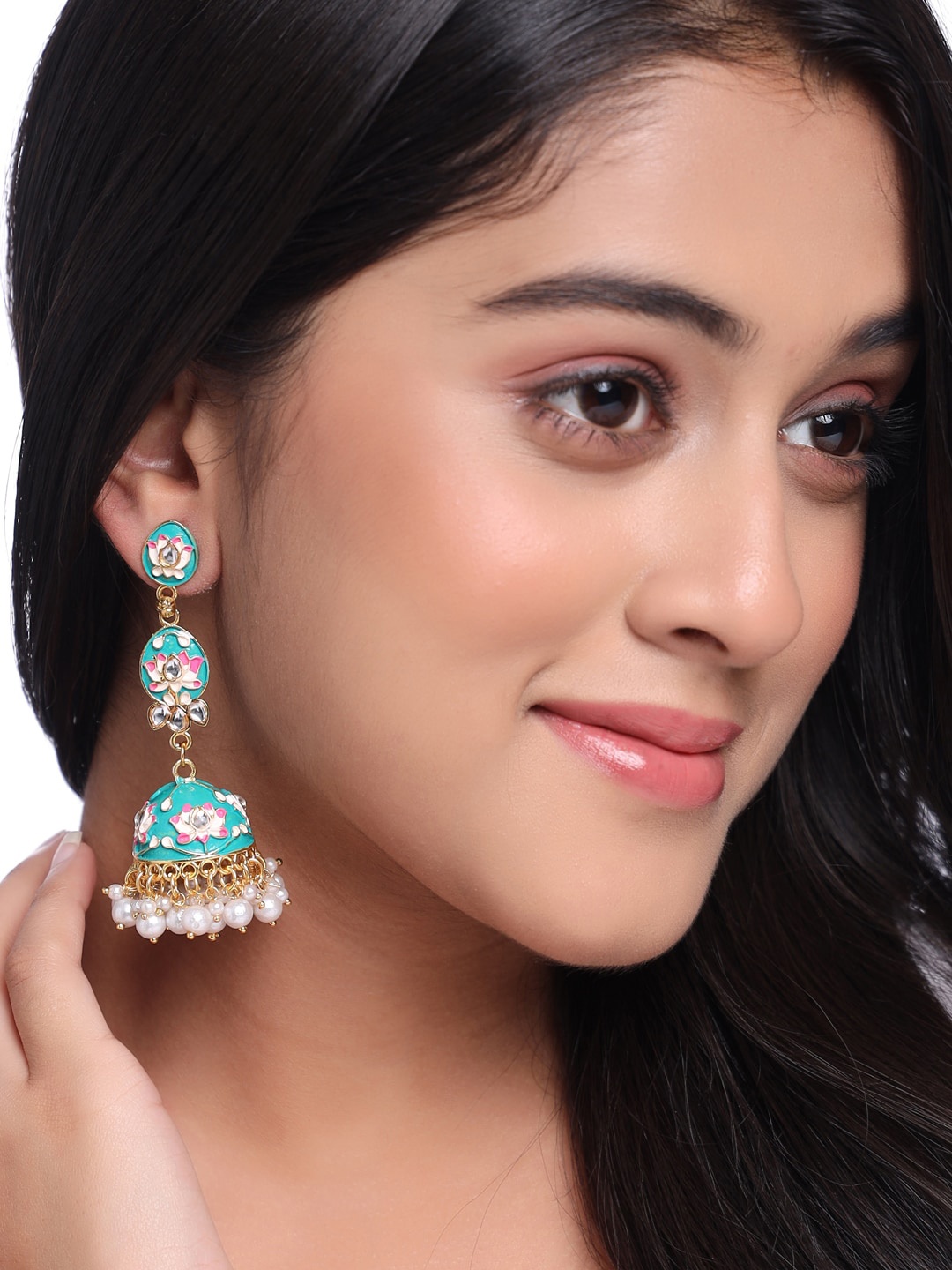

NVR Gold-Plated Contemporary Artificial Beads Jhumkas Earrings