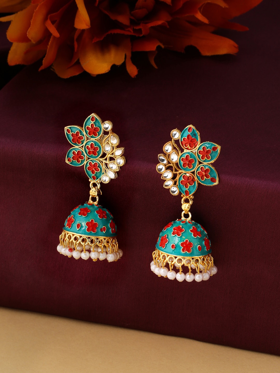 

NVR Gold-Plated Dome Shaped Jhumkas Earrings