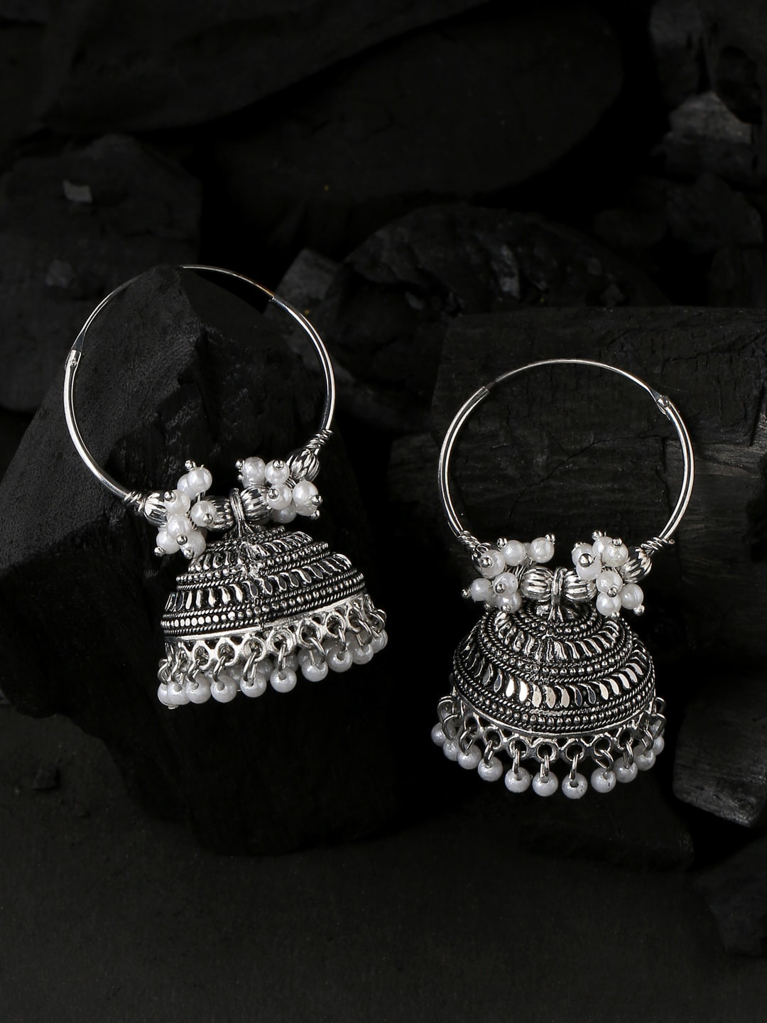 

NVR Silver-Plated Dome Shaped jhumkas Earrings