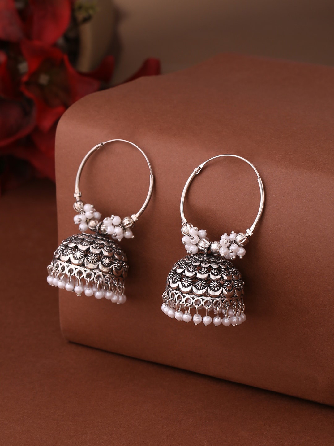 

NVR Silver-Plated Contemporary Jhumkas Earrings
