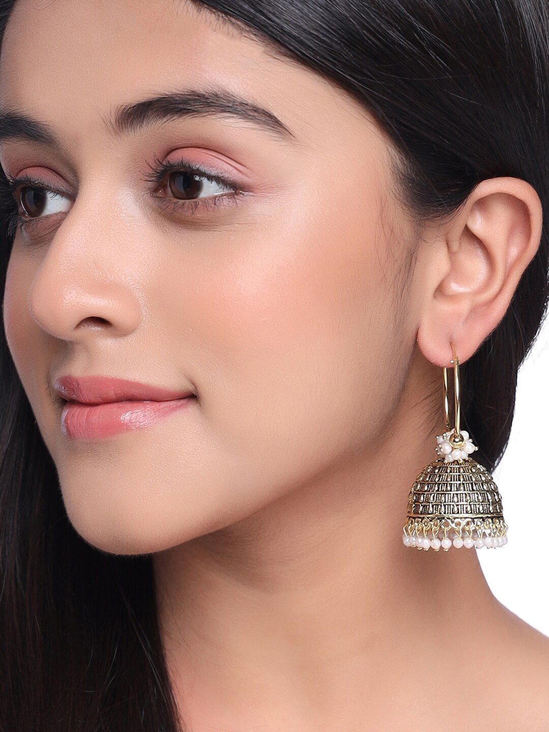 

NVR Silver-Plated Contemporary Jhumkas Earrings, Gold