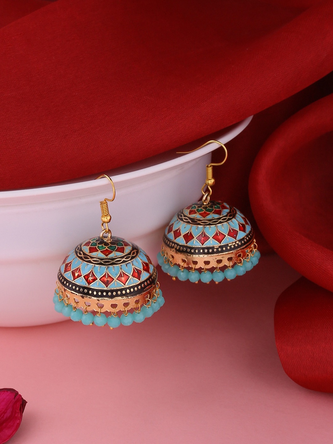

NVR Gold Plated Meenakari Dome Shaped Jhumkas Earrings, Blue