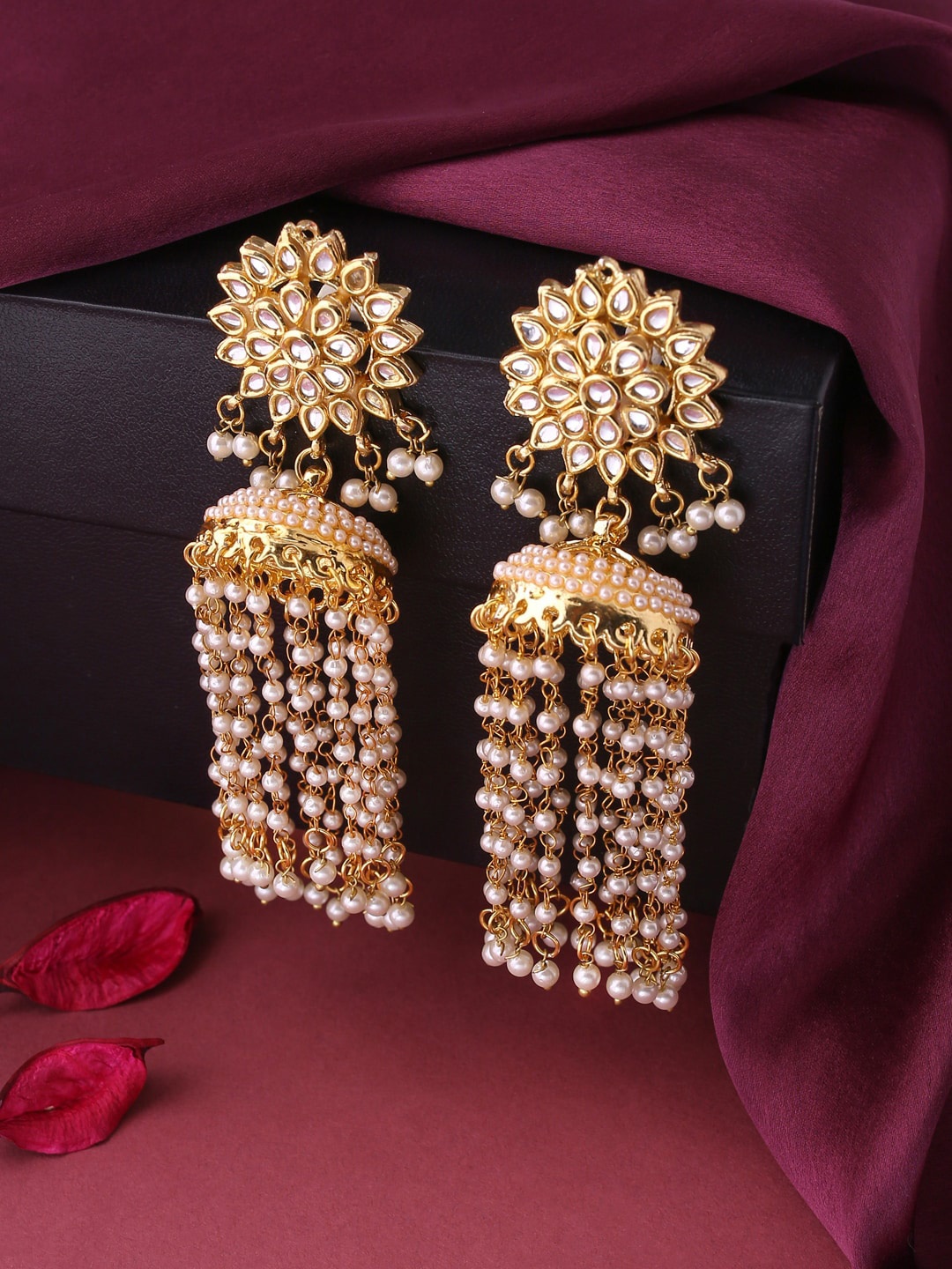 

NVR Gold-Plated Contemporary Jhumkas Earrings