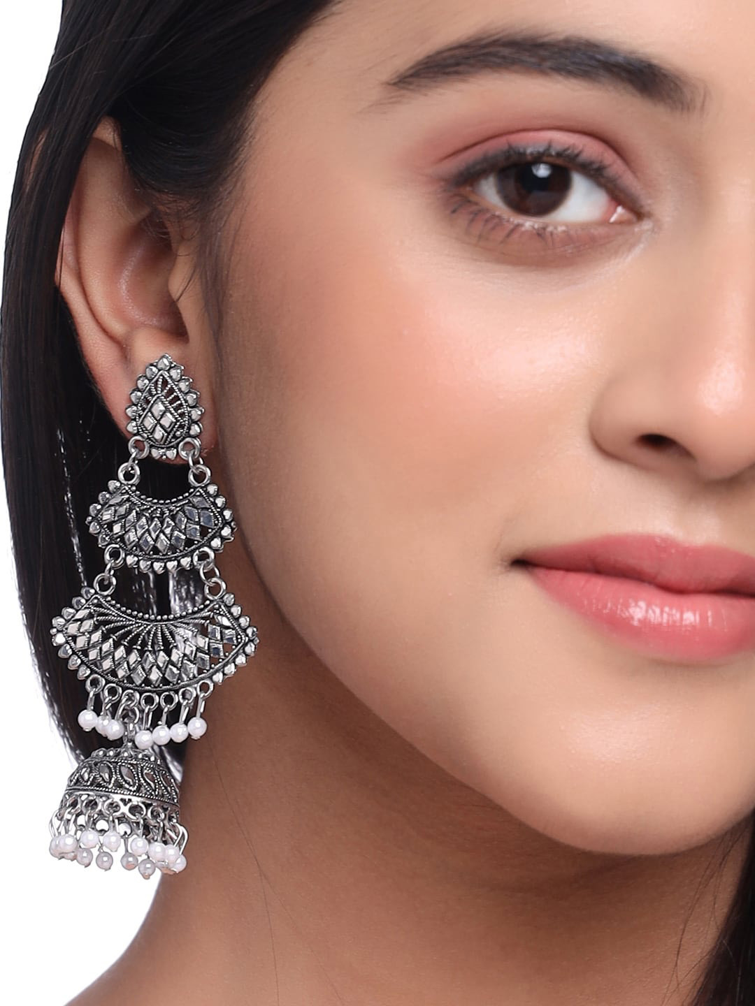 

NVR Silver-Plated Contemporary Artificial Beads Drop Earrings