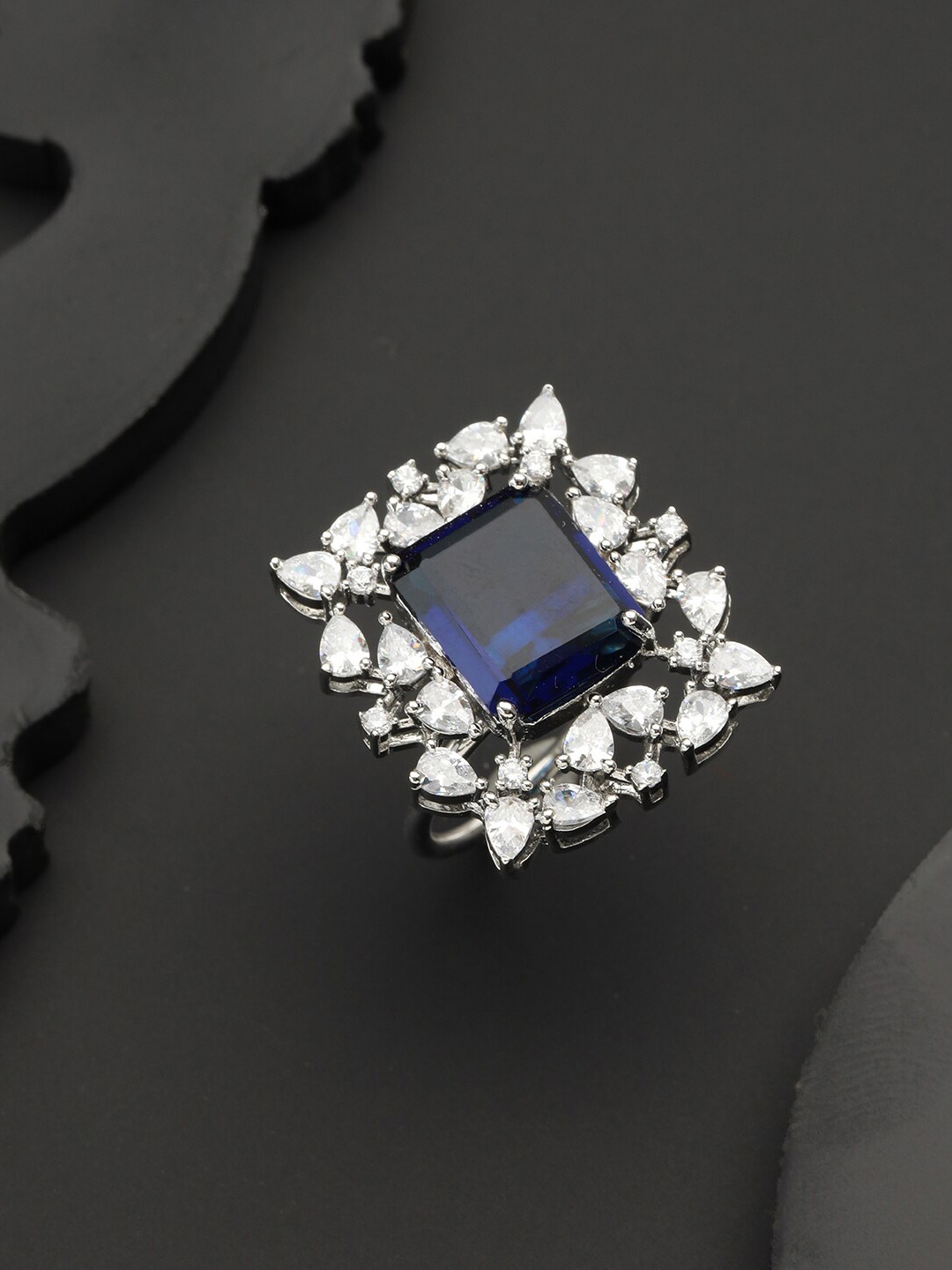 

Saraf RS Jewellery Silver-Plated CZ Studded Finger Ring