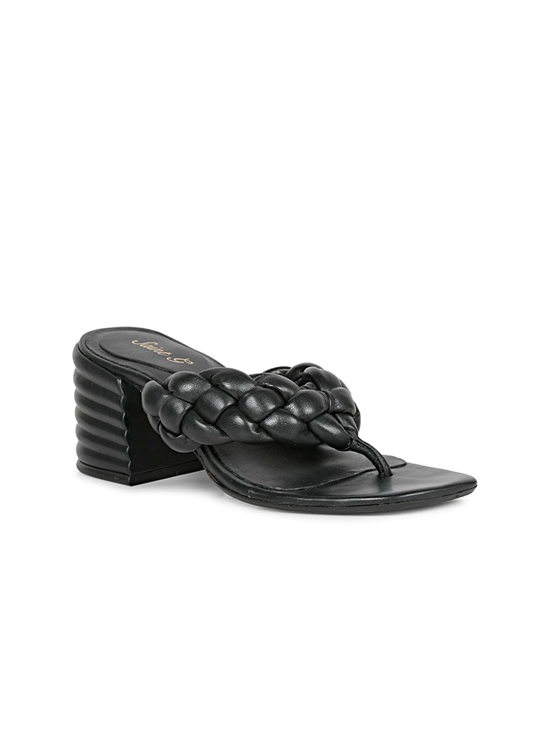 

Saint G Braided Strap Leather Block Heels, Black