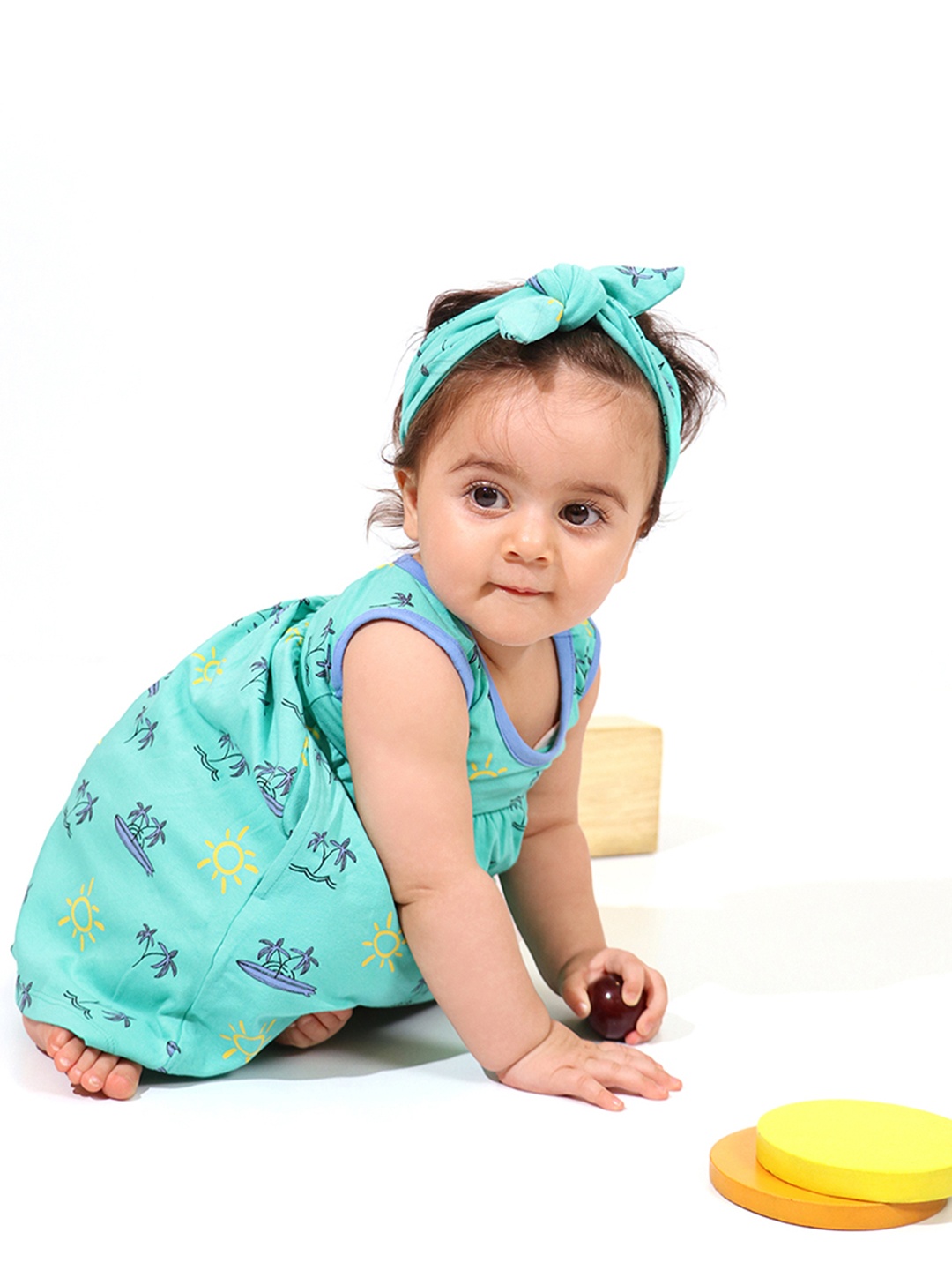 

Whistle & Hops Girls Conversational Printed Fit & Flare Dress, Turquoise blue
