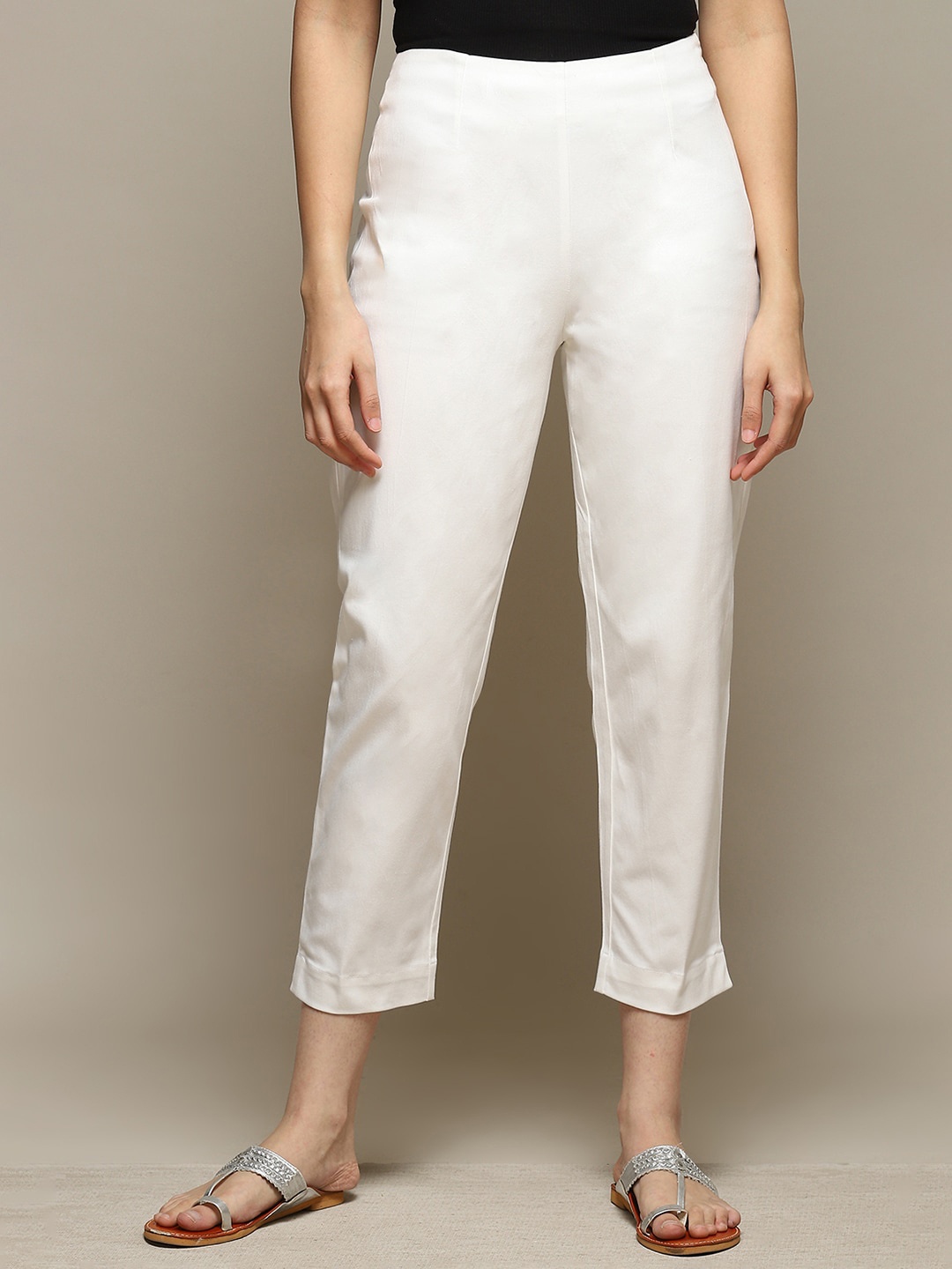 

Biba Women Relaxed Straight Leg Slim Fit Trousers, Off white