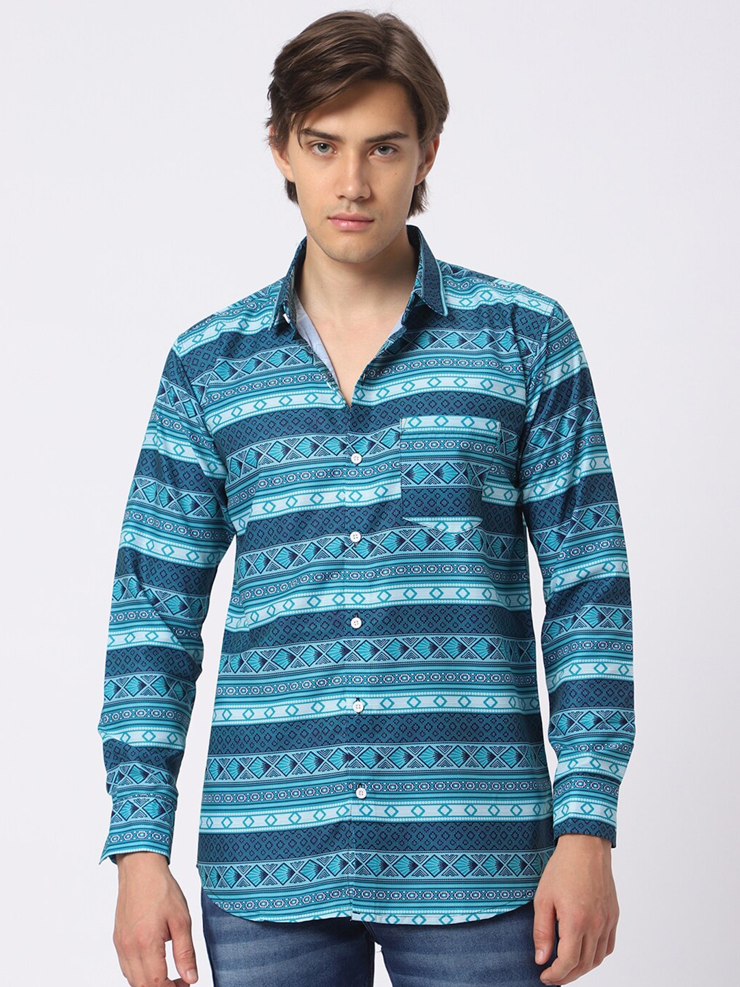 

N AND J Classic Striped Casual Shirt, Blue