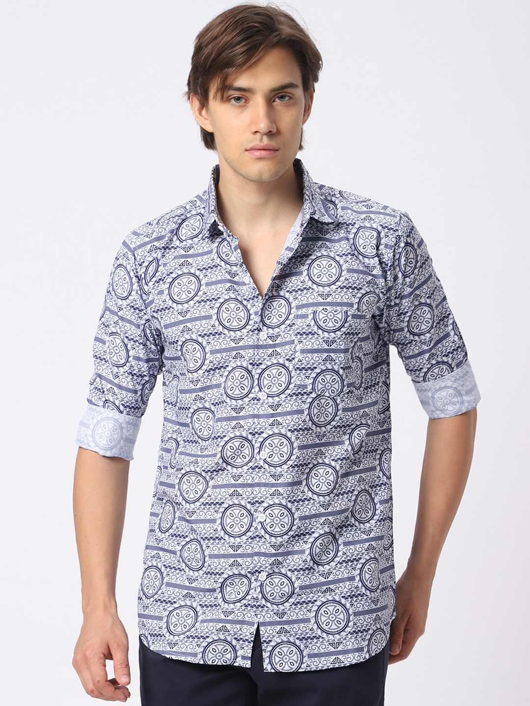 

N AND J Classic Geometric Printed Casual Shirt, Blue