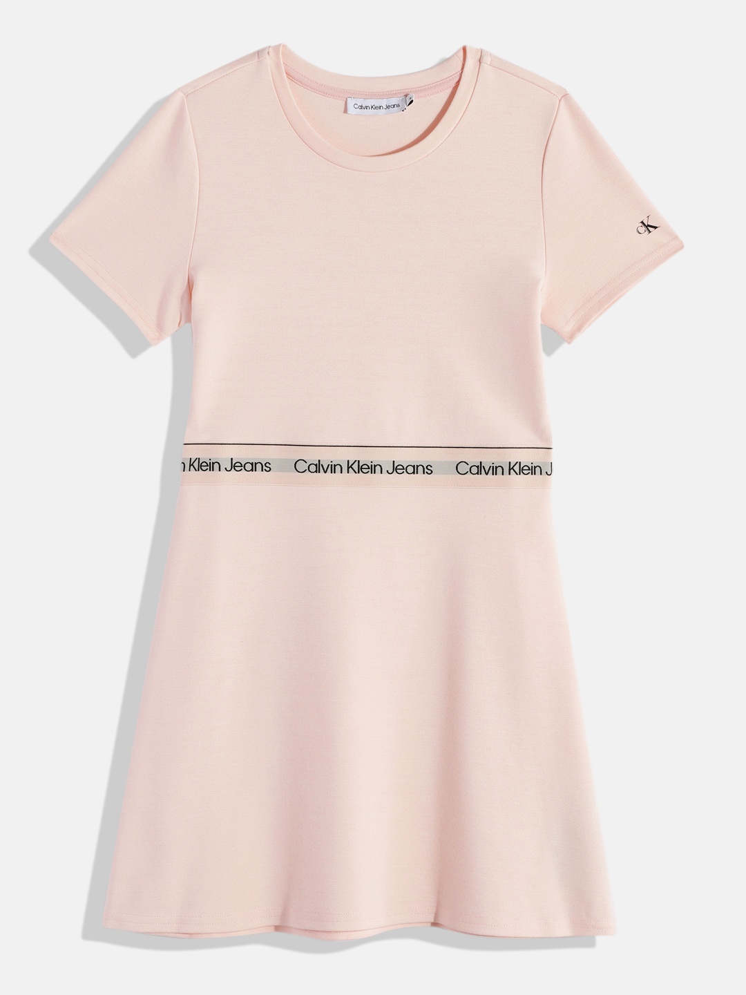 

Calvin Klein Jeans Brand Logo Tape Punto A-Line Dress, Nude