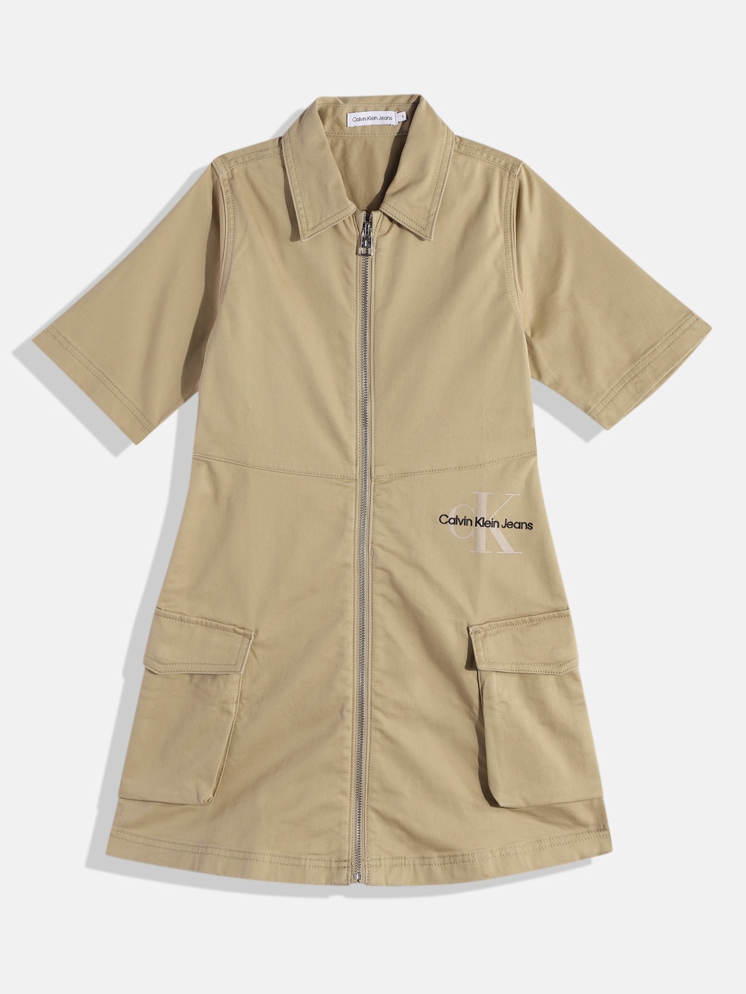 

Calvin Klein Jeans A-lIne Shirt Style Dress, Khaki