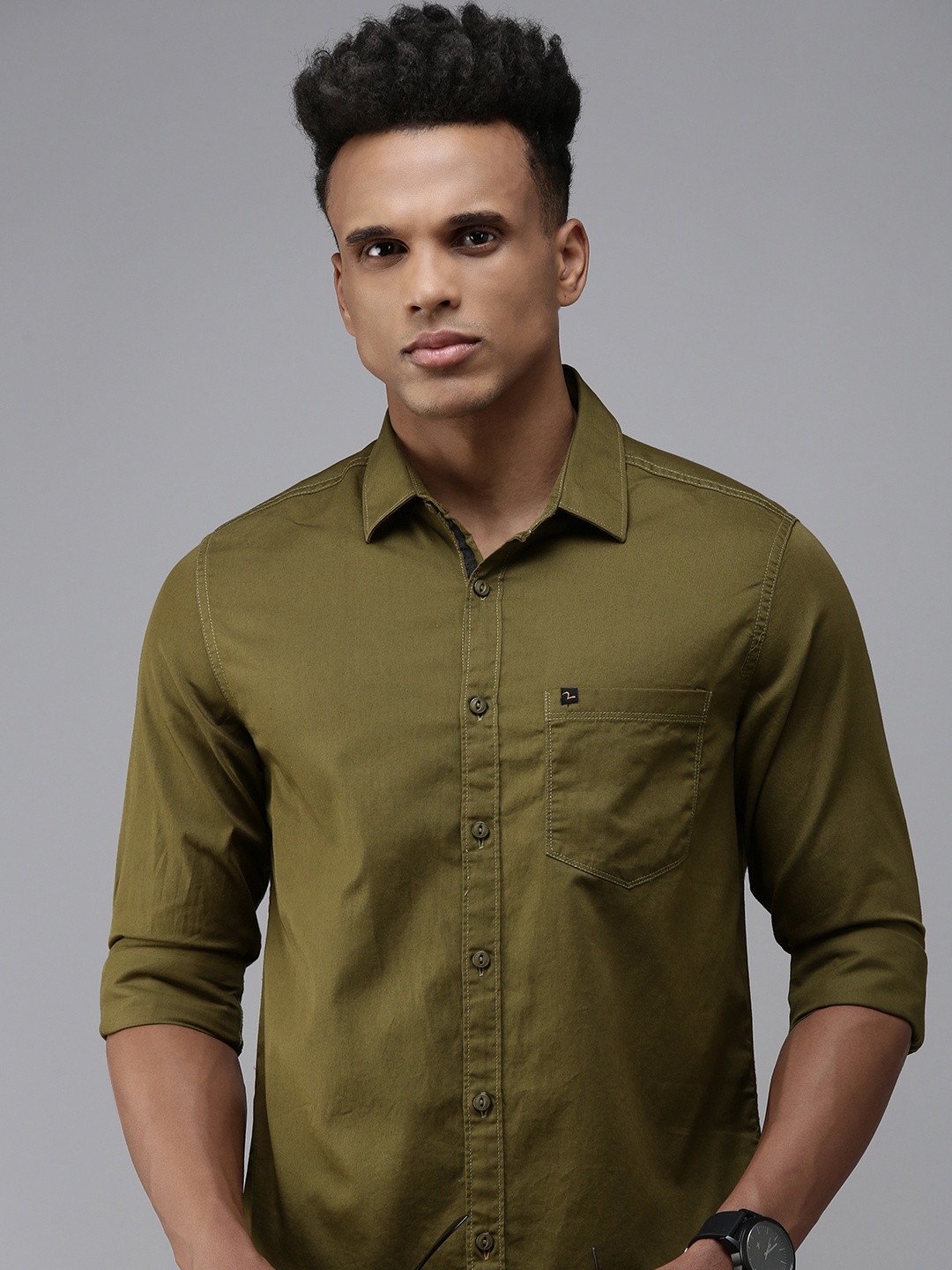 

SPYKAR Men Slim Fit Pure Cotton Casual Shirt, Olive