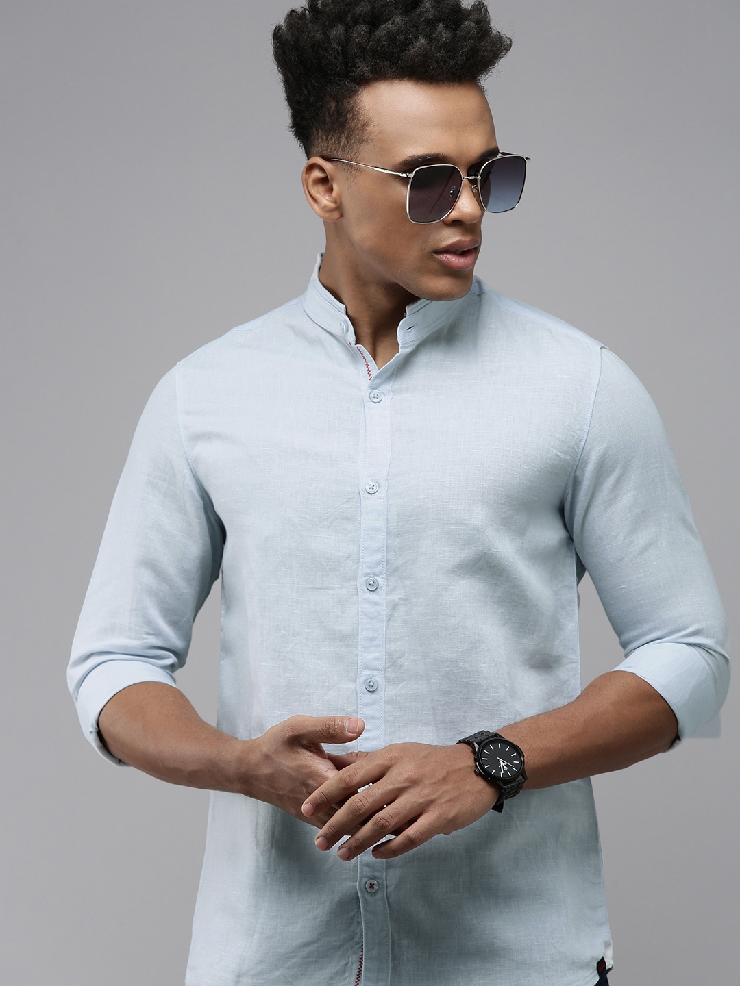 

SPYKAR Slim Fit Linen-Cotton Casual Shirt, Blue